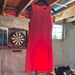 Tahari Vibrant Coral Scalloped Mini Dress